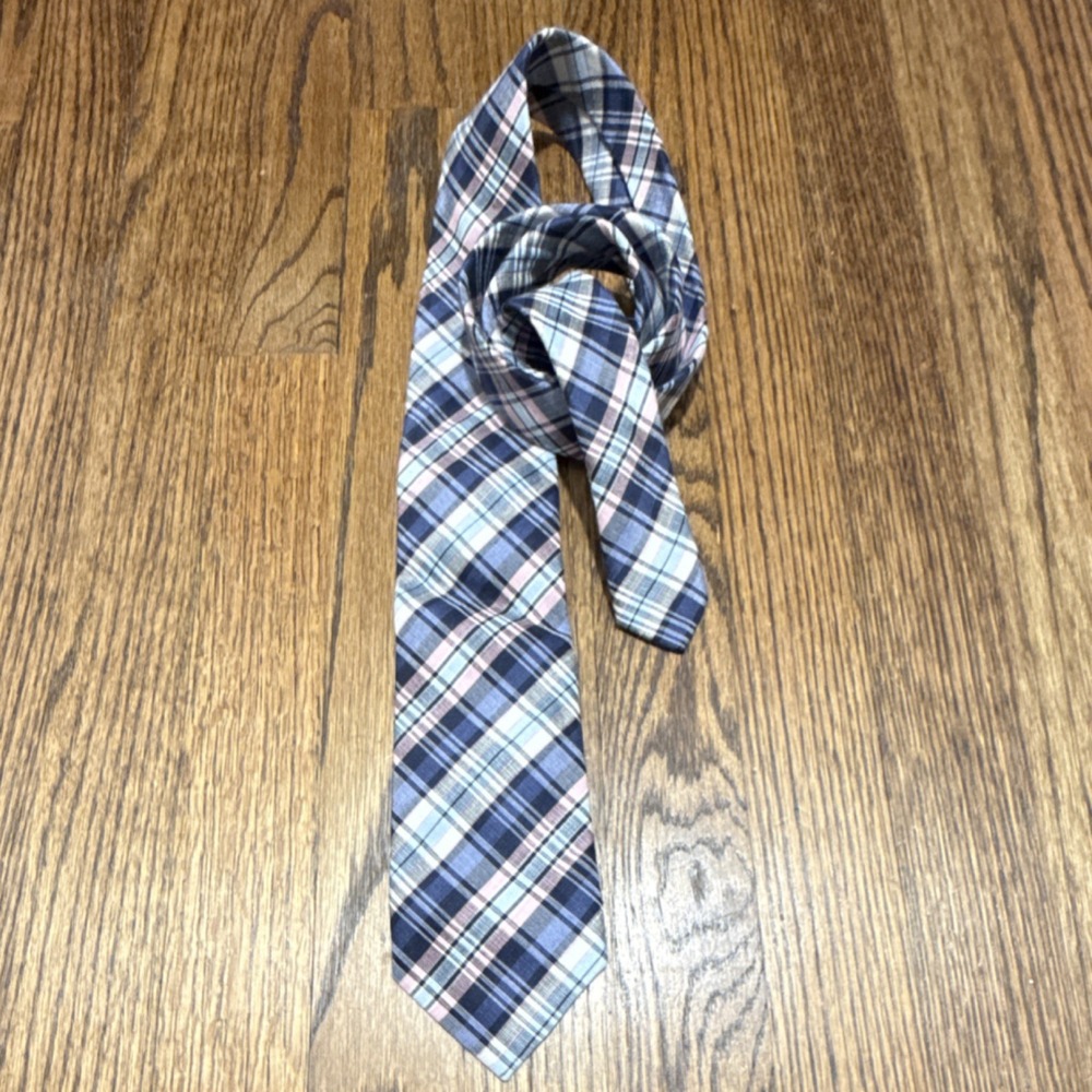 Charles Tyrwhitt Men's Plaid Silk Linen Tie, Easter, Blue Pink White‎ Navy Woven